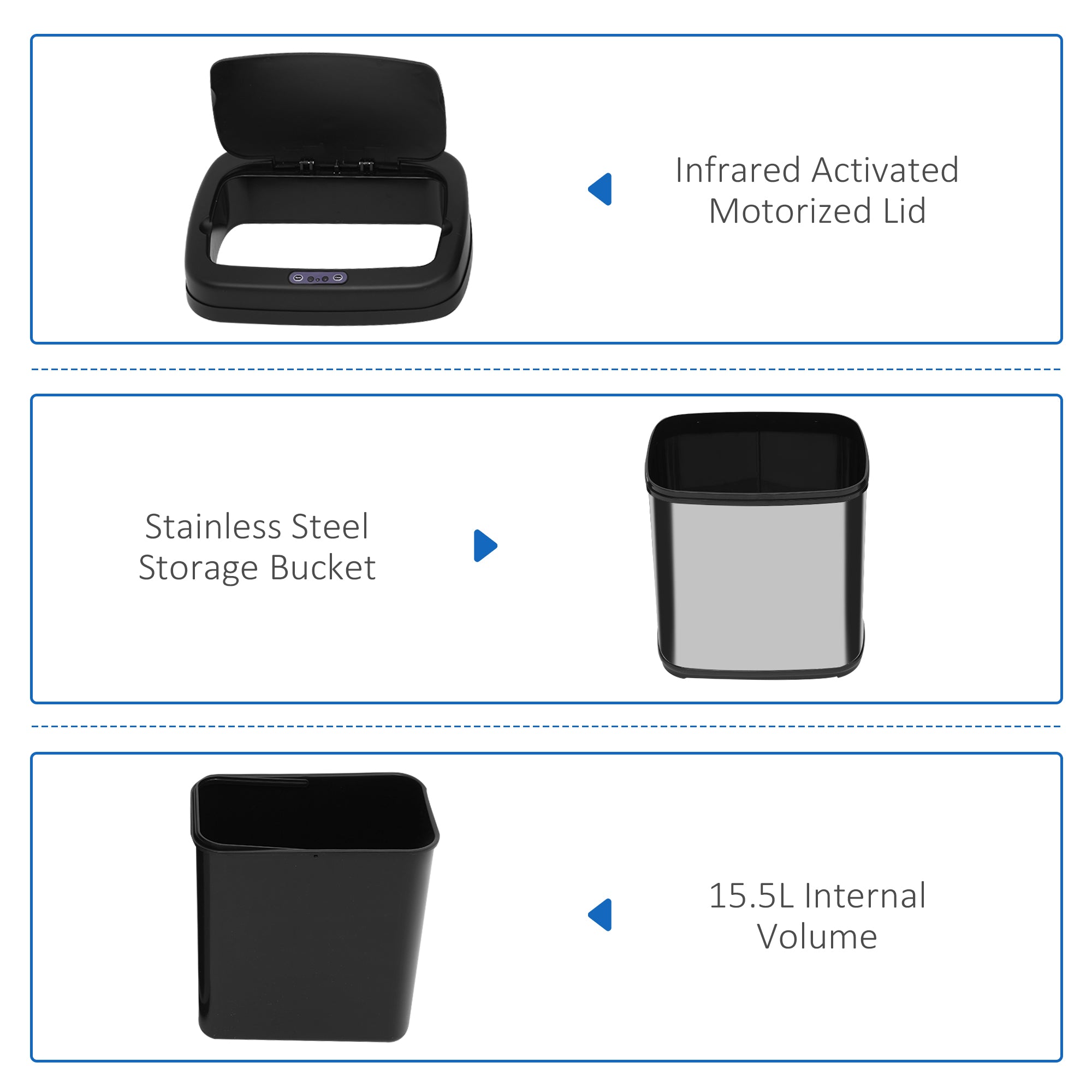 HOMCOM 20L LUXURY Automatic Sensor Dustbin Kitchen Waste Bin Rubbish Trashcan Auto Dustbin Stainless Steel with Bucket 33*25*42.5CM